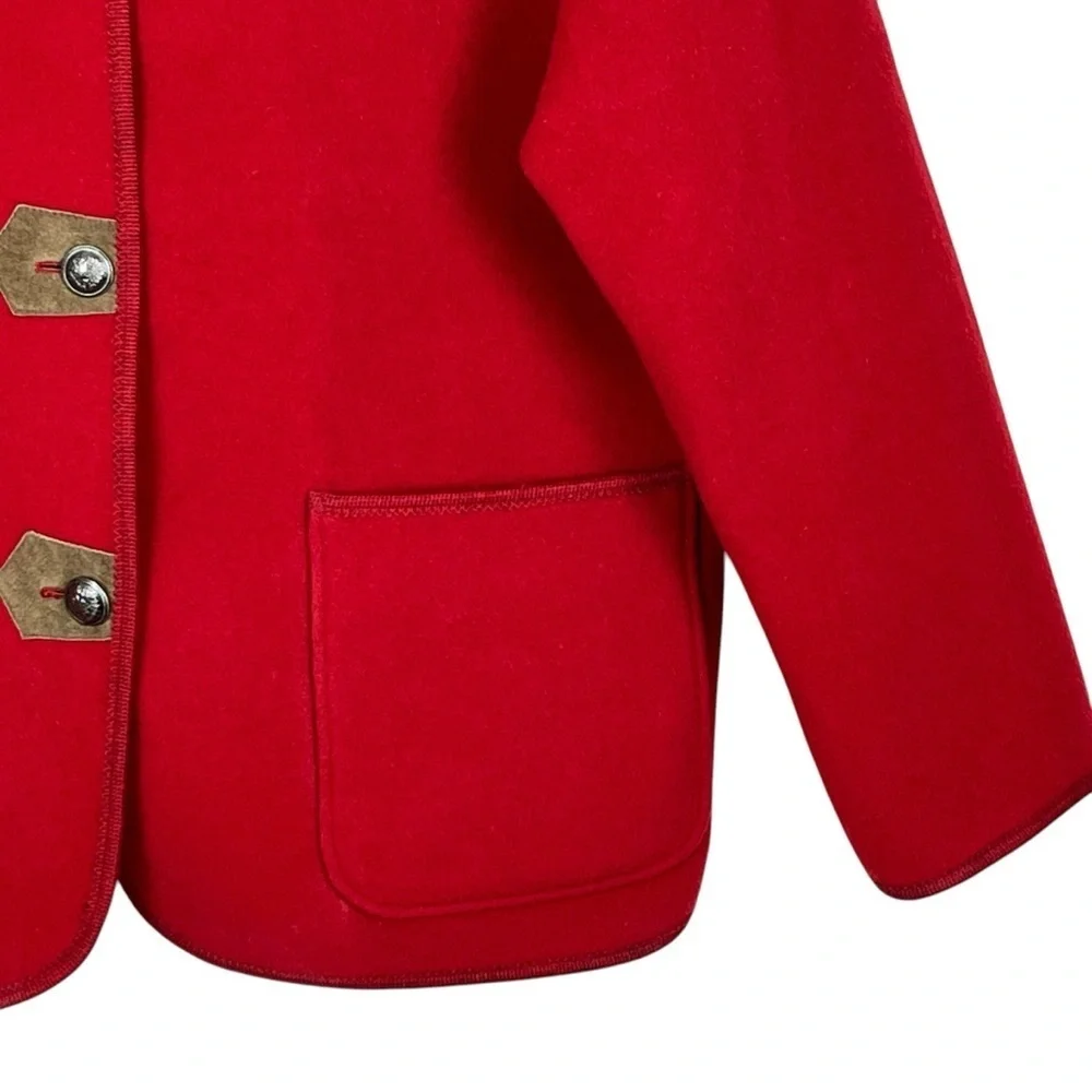 Sonnblick Landhausmoden Virgin Wool Reversible Plaid & Solid Red Jacket Sz. L??